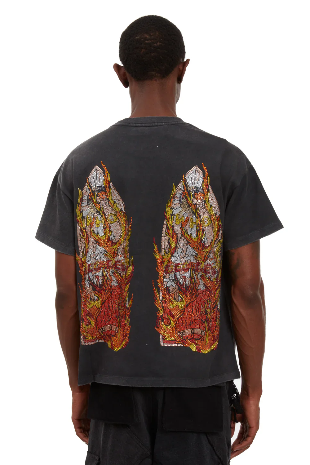 MENS Who Decides War | Rhinestone Flame Glass Jersey "Coal" - Image 3